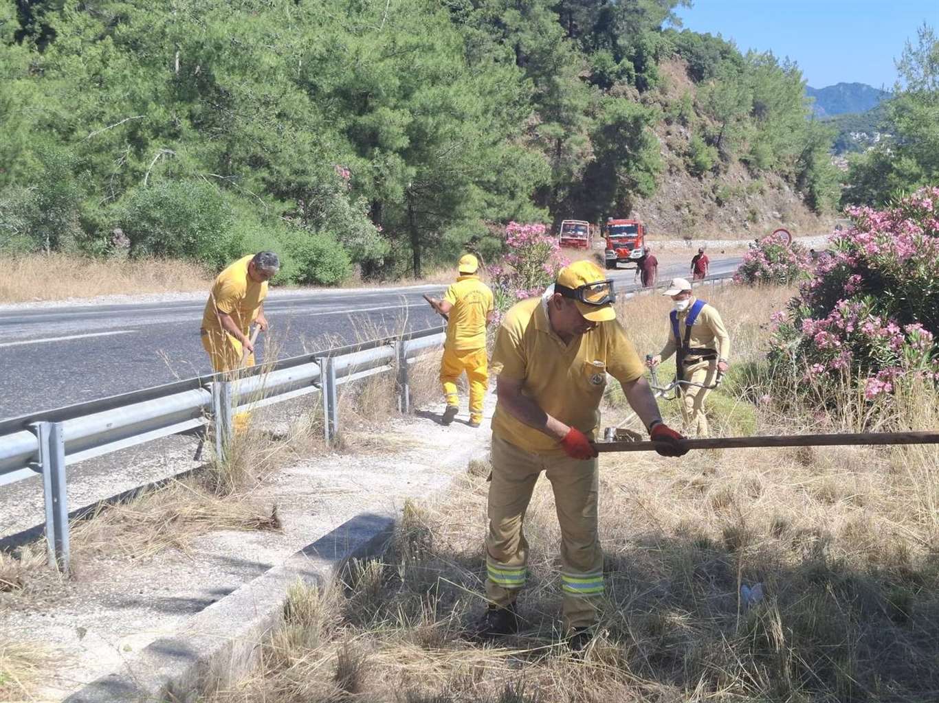 Marmaris'te orman yangınlarına karşı yol kenarlarında yoğun mesai haberi
